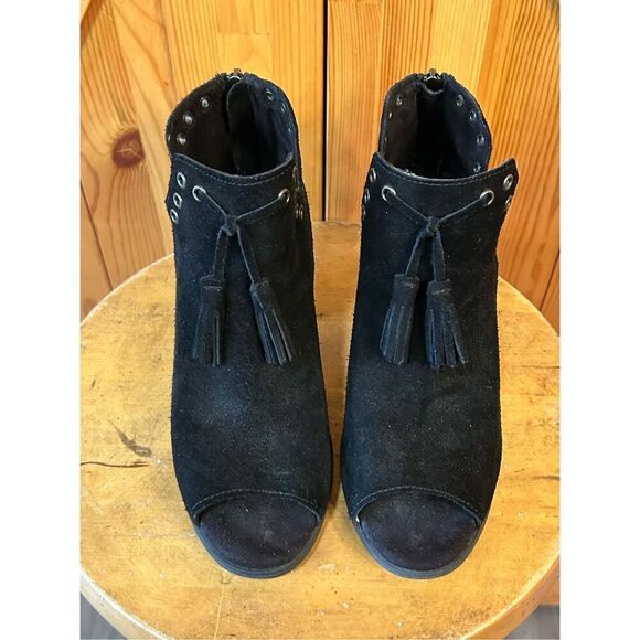 Minnetonka Boots Suede Leather Eyelets Back Zipper Open Toe Womens Size 7 - Picture 2 of 8